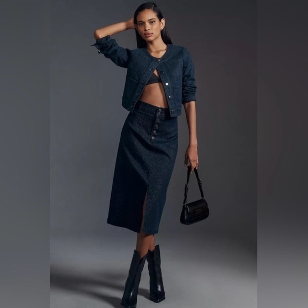 Anthropologie Pilot Navy Blue Denim pencil skirt